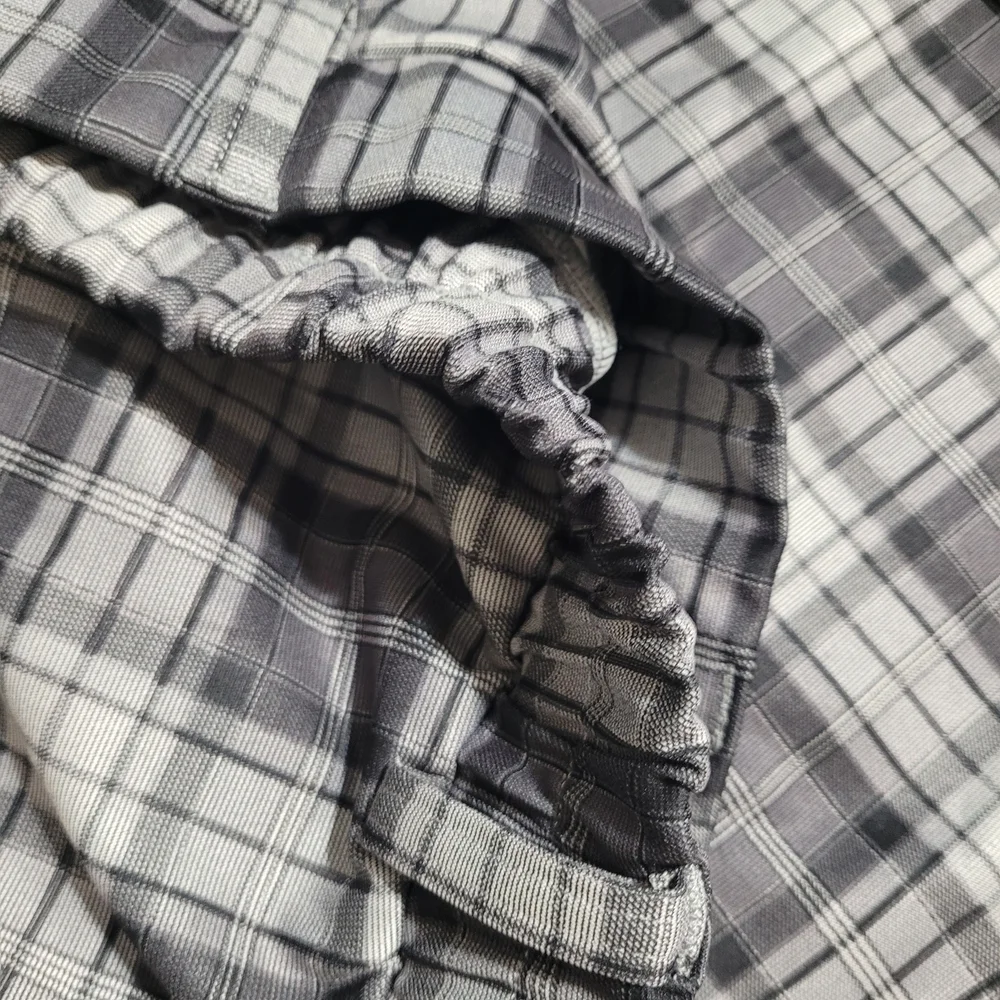 Plaid Wide-Leg Women's Pants Size M Gray Stretch High Waisted EUC